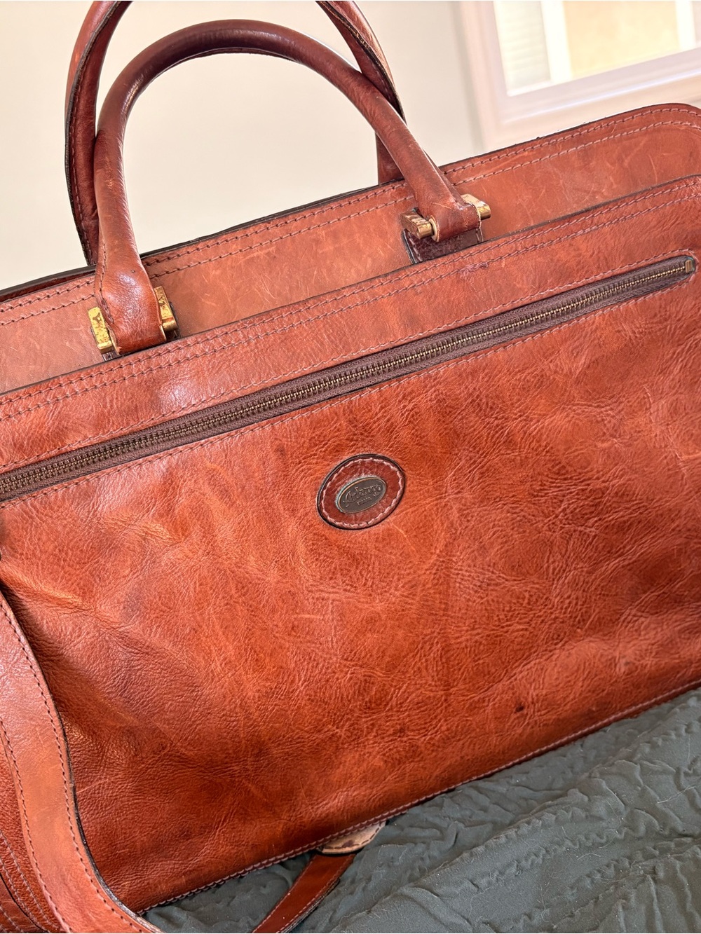 Leather Men's Briefcase Bag in Chestnut Brown
